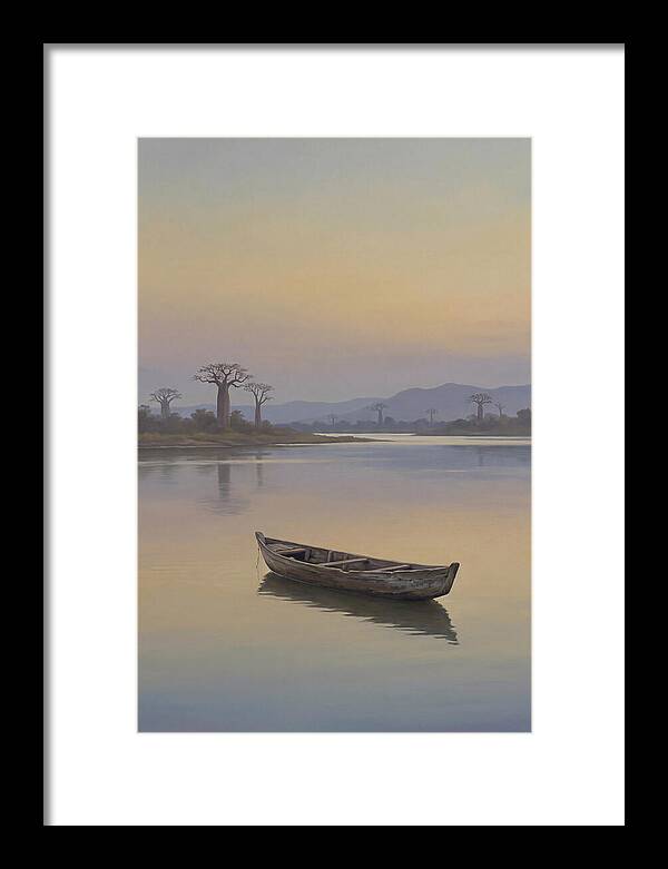 Wooden Pirogue On African River