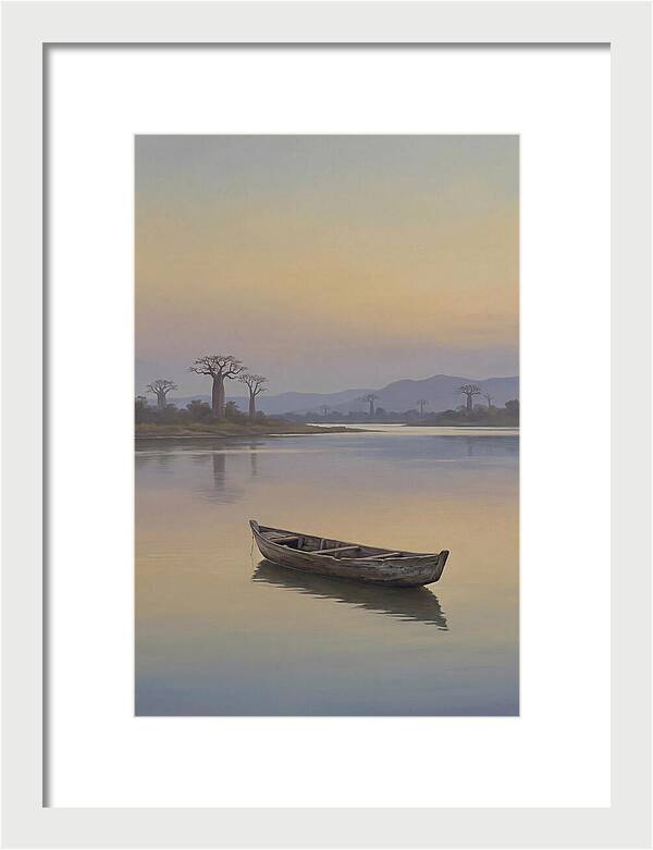 Wooden Pirogue On African River