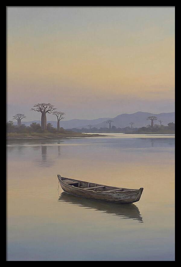 Wooden Pirogue On African River