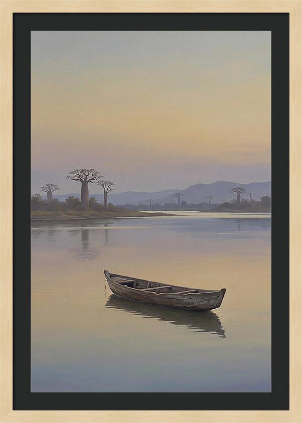 Wooden Pirogue On African River