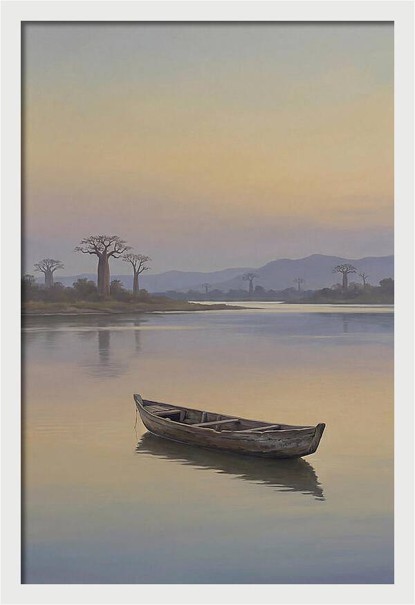 Wooden Pirogue On African River