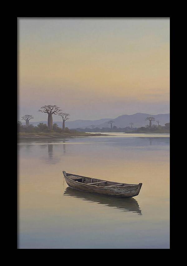 Wooden Pirogue On African River