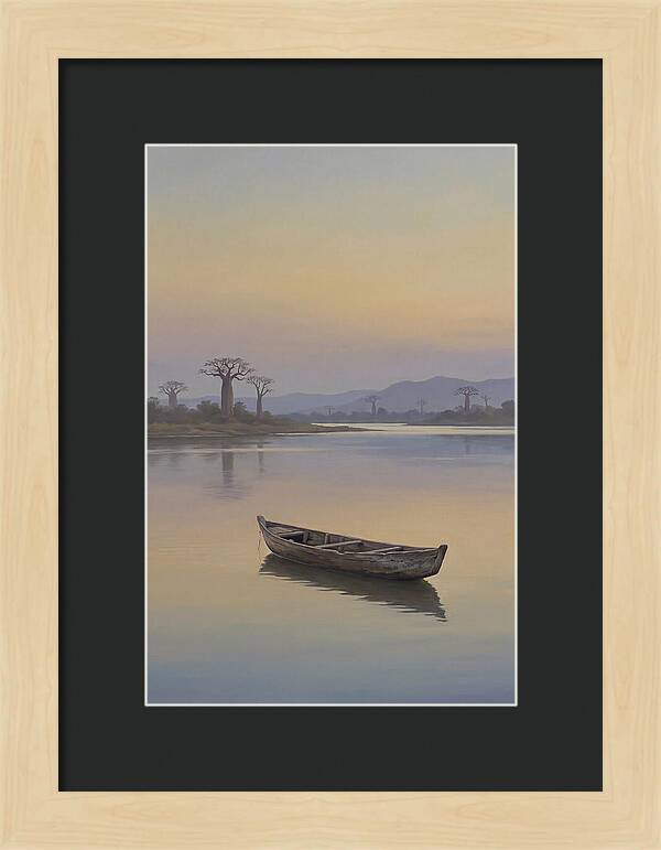 Wooden Pirogue On African River
