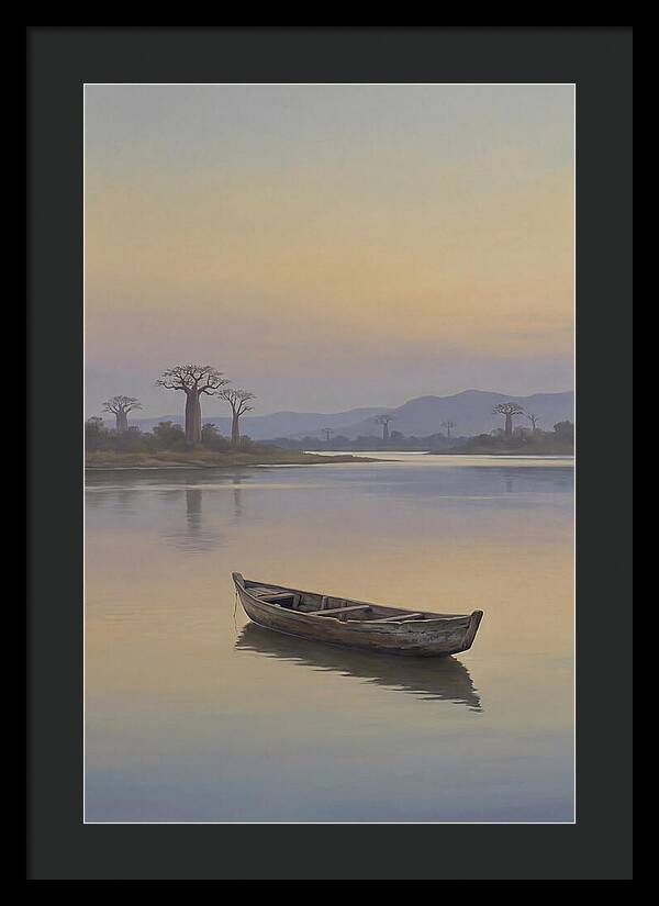 Wooden Pirogue On African River