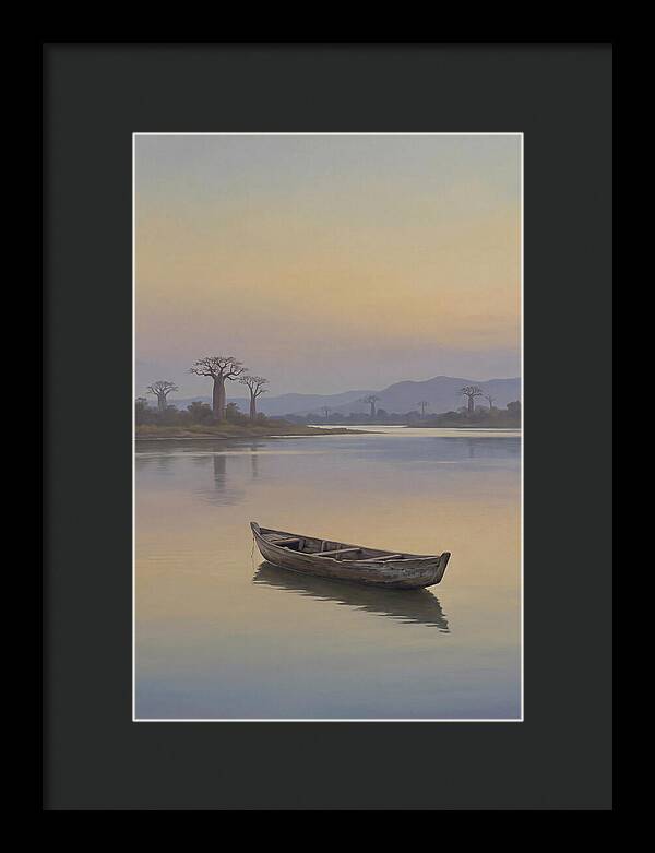 Wooden Pirogue On African River