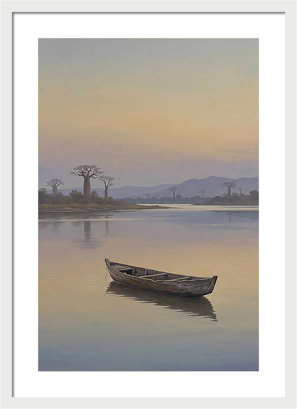 Wooden Pirogue On African River