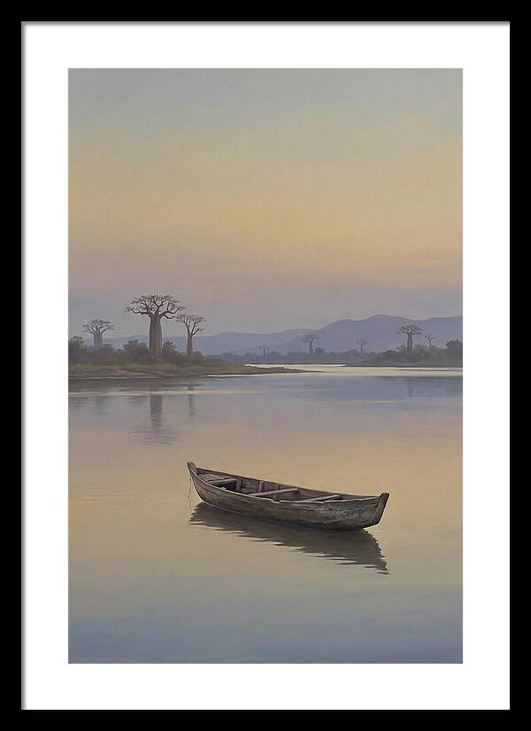 Wooden Pirogue On African River