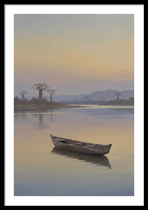 Wooden Pirogue On African River