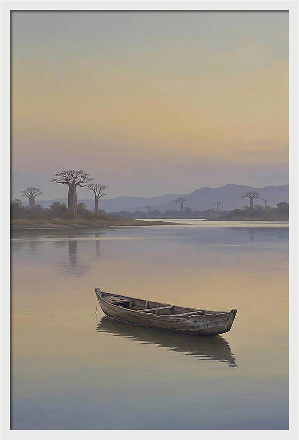 Wooden Pirogue On African River