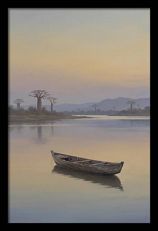 Wooden Pirogue On African River