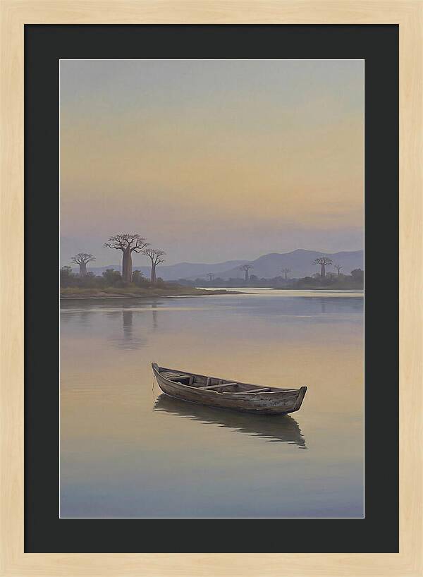 Wooden Pirogue On African River