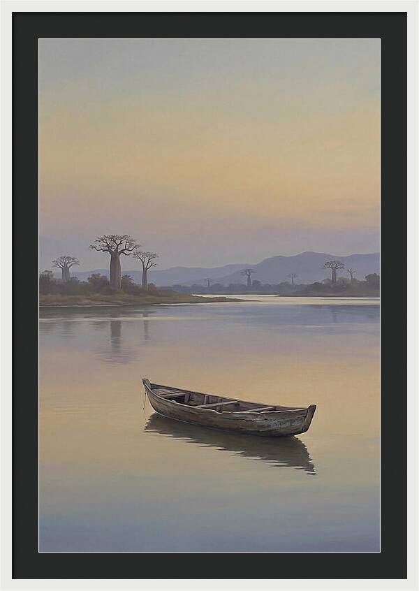 Wooden Pirogue On African River