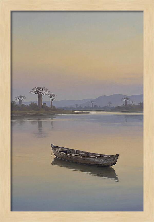 Wooden Pirogue On African River