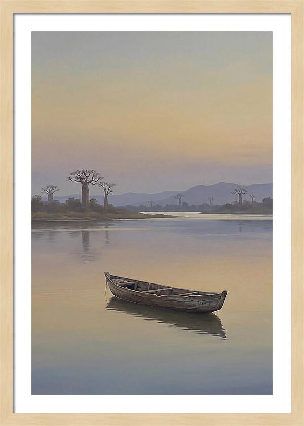 Wooden Pirogue On African River