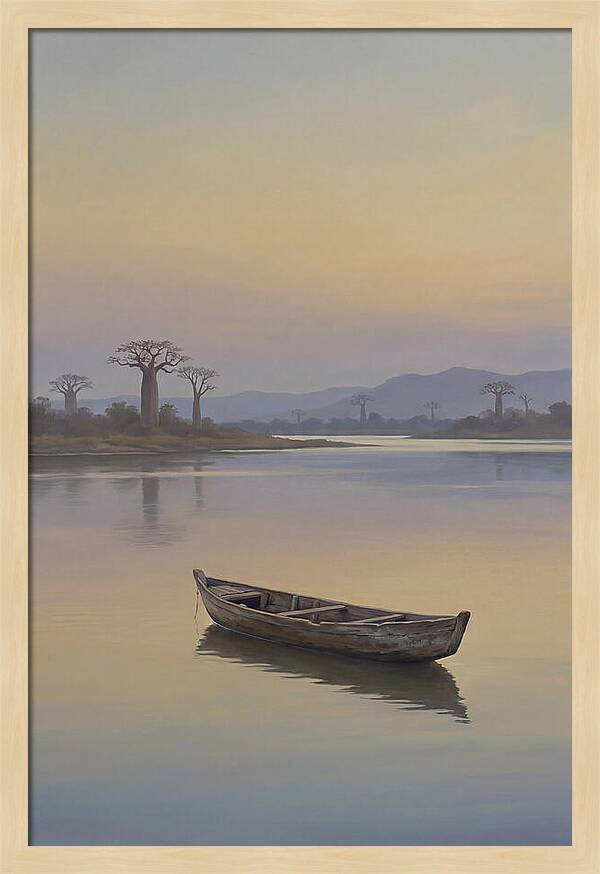 Wooden Pirogue On African River