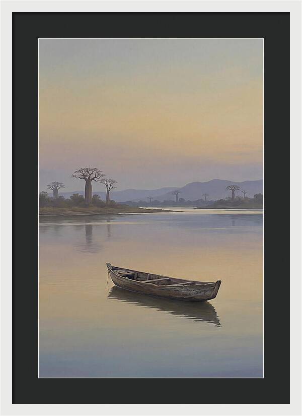 Wooden Pirogue On African River
