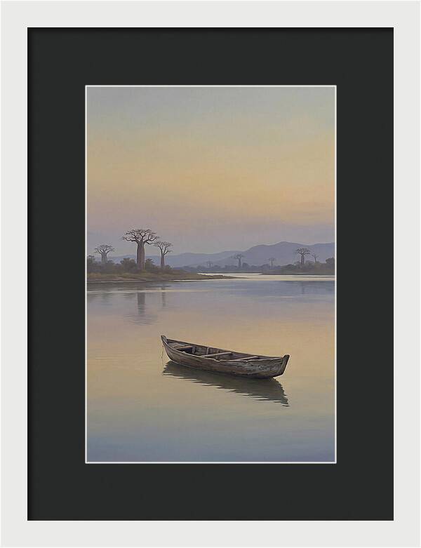 Wooden Pirogue On African River