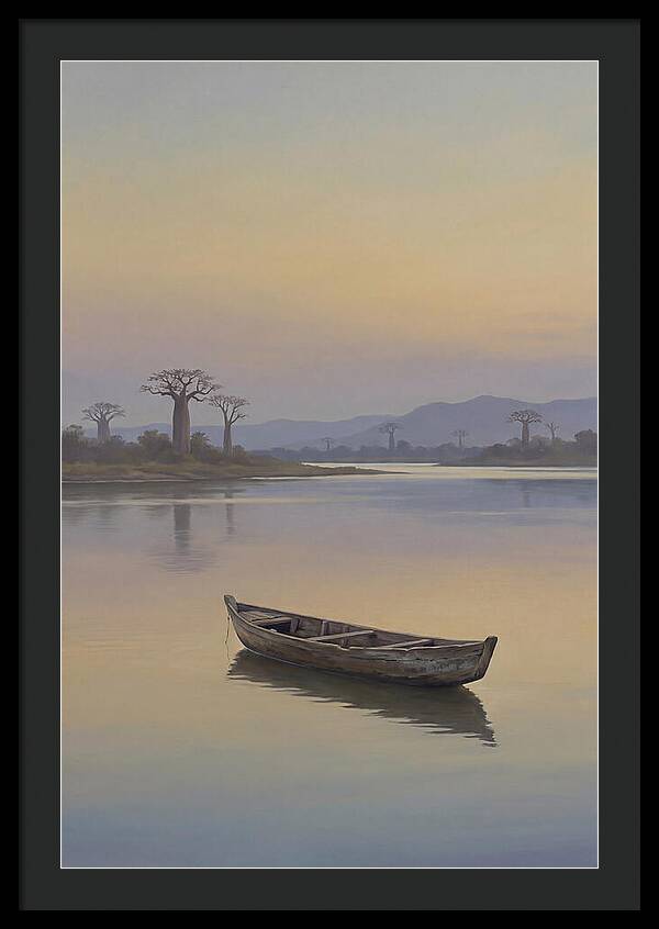 Wooden Pirogue On African River