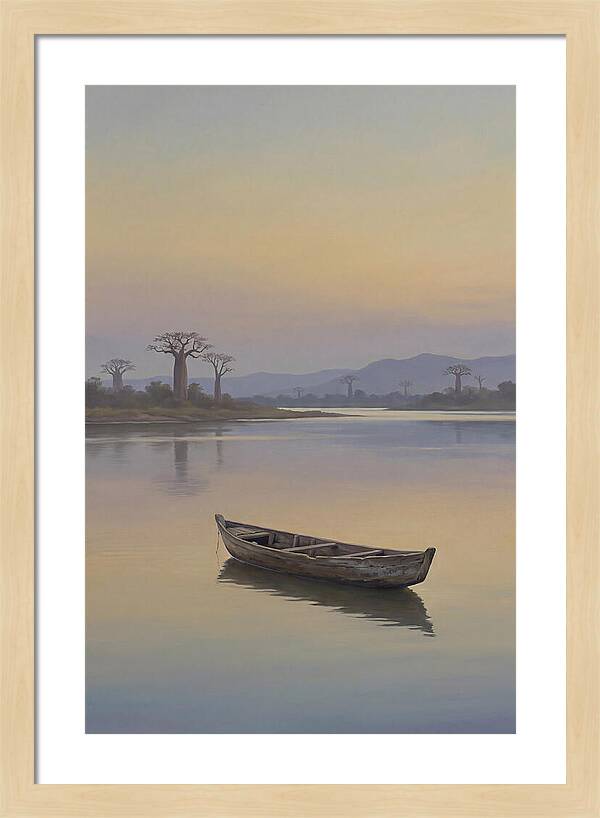 Wooden Pirogue On African River