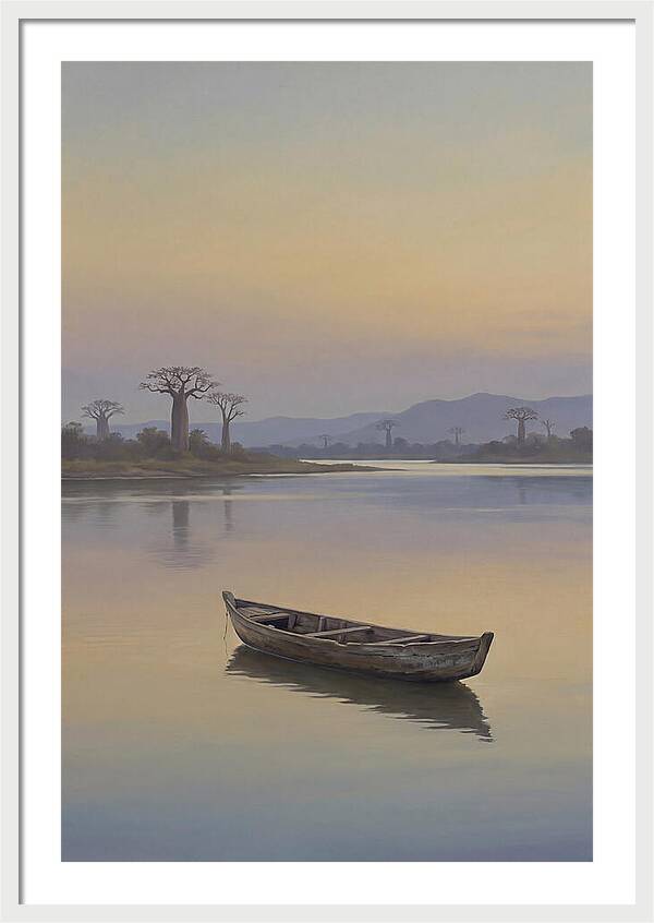 Wooden Pirogue On African River