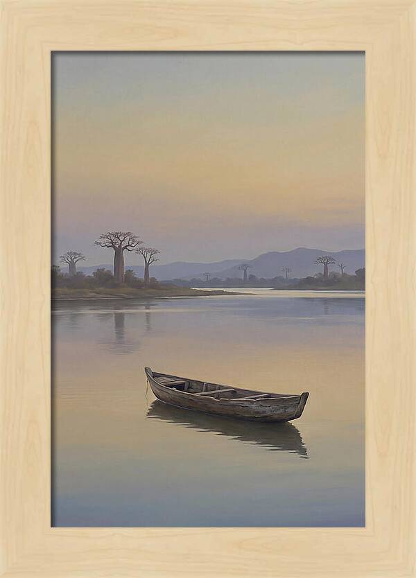 Wooden Pirogue On African River
