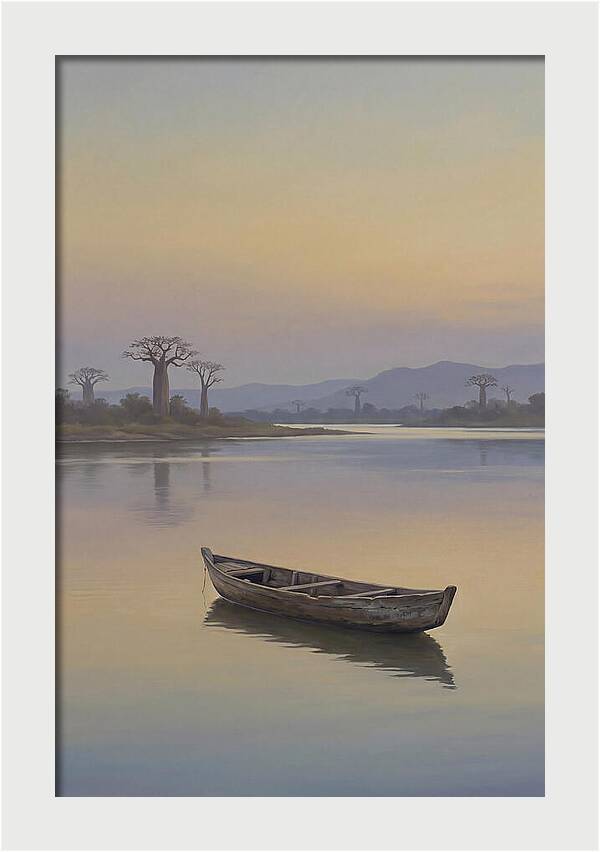 Wooden Pirogue On African River