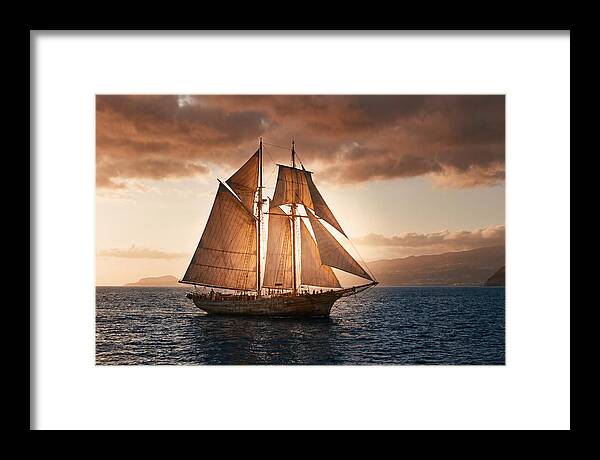 Wooden Sailboat Under Full Sail