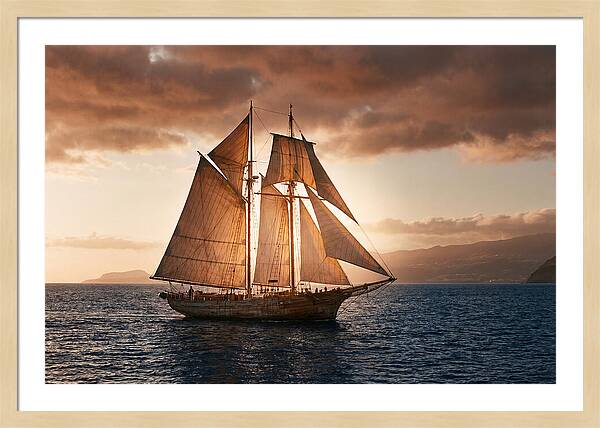 Wooden Sailboat Under Full Sail