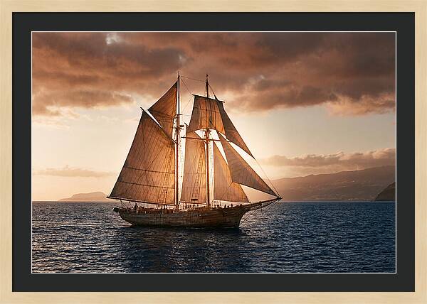 Wooden Sailboat Under Full Sail