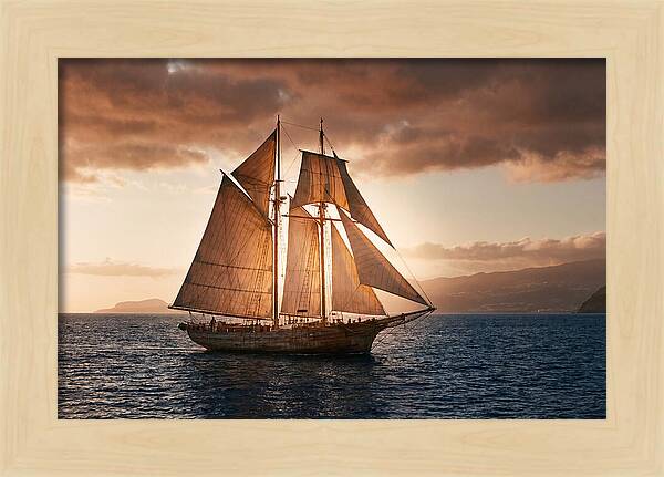Wooden Sailboat Under Full Sail