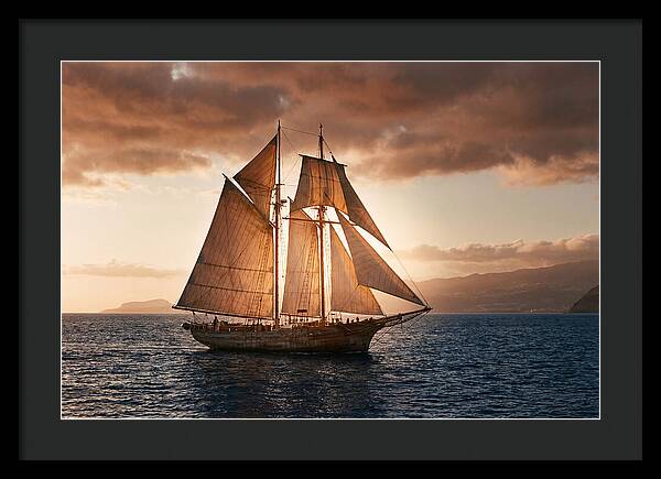 Wooden Sailboat Under Full Sail