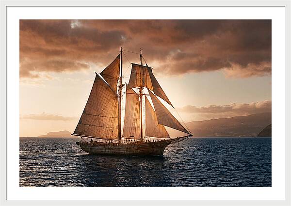 Wooden Sailboat Under Full Sail