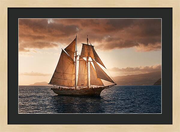 Wooden Sailboat Under Full Sail