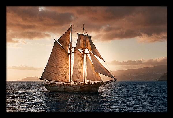 Wooden Sailboat Under Full Sail