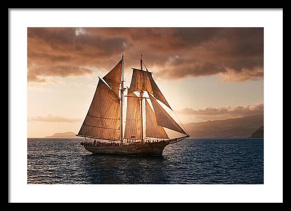 Wooden Sailboat Under Full Sail