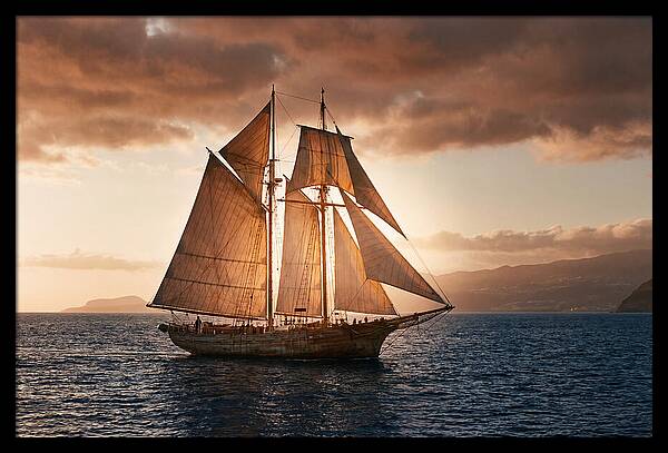 Wooden Sailboat Under Full Sail