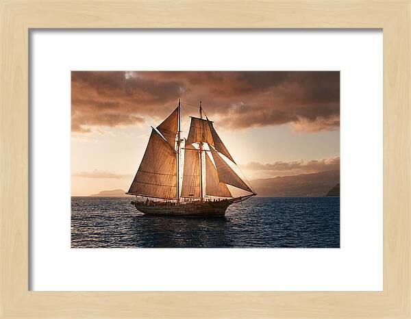 Wooden Sailboat Under Full Sail