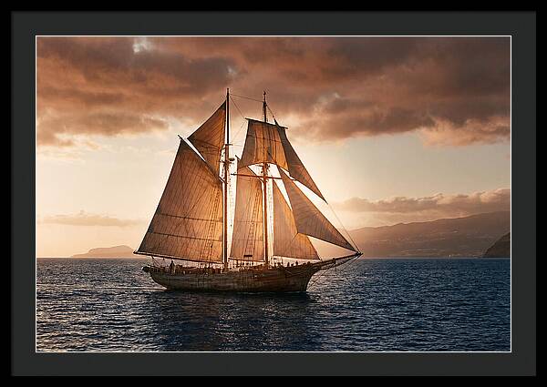Wooden Sailboat Under Full Sail