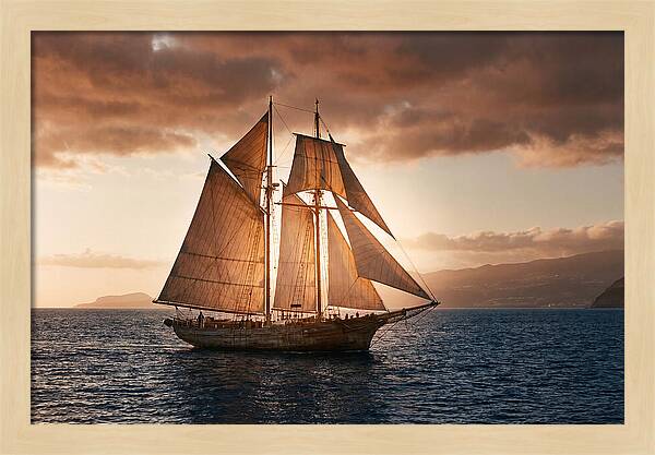 Wooden Sailboat Under Full Sail