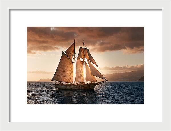 Wooden Sailboat Under Full Sail