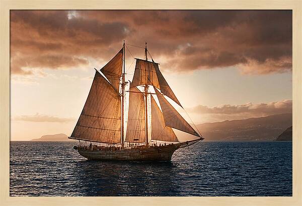 Wooden Sailboat Under Full Sail