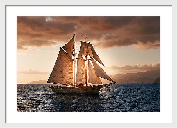 Wooden Sailboat Under Full Sail