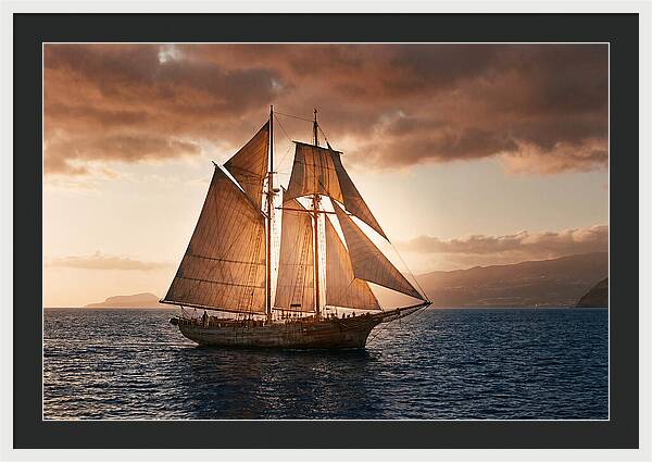Wooden Sailboat Under Full Sail