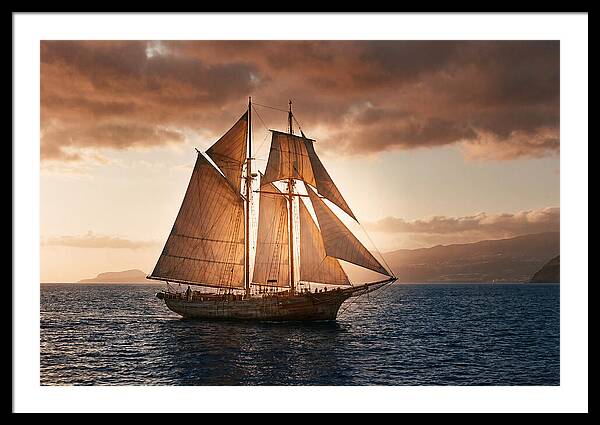 Wooden Sailboat Under Full Sail