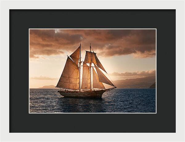 Wooden Sailboat Under Full Sail