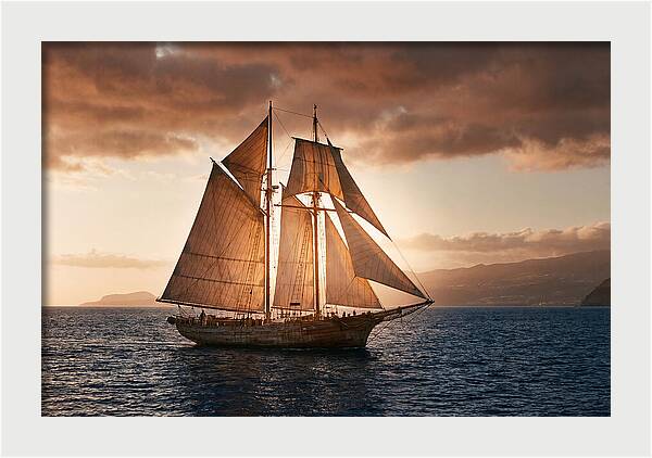 Wooden Sailboat Under Full Sail
