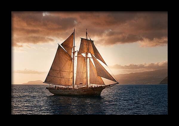 Wooden Sailboat Under Full Sail