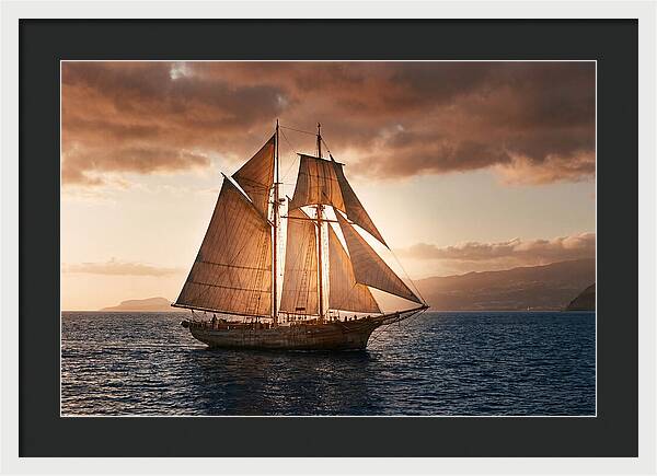 Wooden Sailboat Under Full Sail