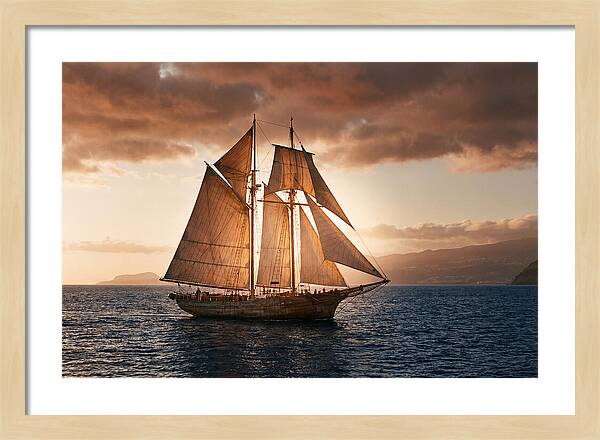 Wooden Sailboat Under Full Sail
