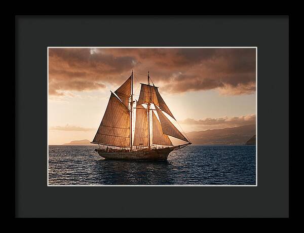 Wooden Sailboat Under Full Sail